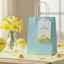 60th Birthday Robin with Daffodil Cake Cadeaulabel