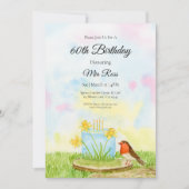 60th Birthday Robin with Daffodil Cake Kaart (Voorkant)