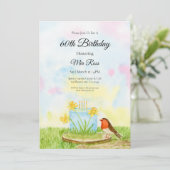 60th Birthday Robin with Daffodil Cake Kaart (Staand voorkant)
