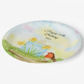 60th Birthday Robin with Daffodil Cake Papieren Bordje (Gekanteld)