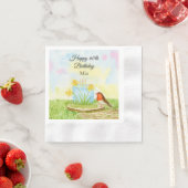 60th Birthday Robin with Daffodil Cake Servet (Insitu)