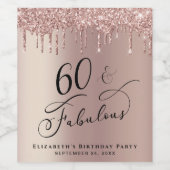 60th Birthday Roos Gold Glitter - persoonlijk Wijn Etiket (Enkel label)