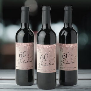 60th Birthday Roos Gold Glitter - persoonlijk Wijn Etiket