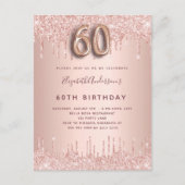 60th Birthday roos gouden zwarte glitterdruppels Uitnodiging Briefkaart (Voorkant)