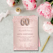 60th Birthday roos gouden zwarte glitterdruppels Uitnodiging Briefkaart