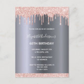 60th birthday rose gold glitter drips uitnodiging (Voorkant)