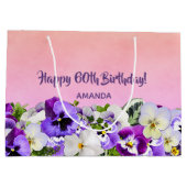 60th Birthday roze paarse florals name Groot Cadeauzakje (Achterkant)