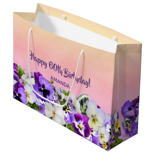 60th Birthday roze paarse florals name Groot Cadeauzakje (Voorkant Gekanteld)