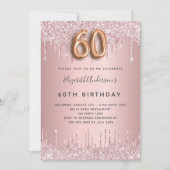 60th Birthday roze stoffige roos glitter luxe Kaart (Voorkant)