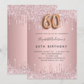 60th Birthday roze stoffige roos glitter luxe Kaart (Voorkant / Achterkant)