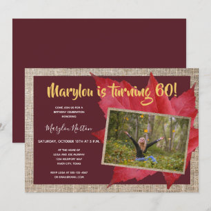 60th Birthday Rustic Autumn Foto Party Kaart