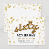 60th Birthday Save the Date Gold Balloons Glitter Aankondigingskaart (Voorkant / Achterkant)