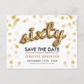 60th Birthday Save the Date Gold Balloons Glitter Aankondigingskaart (Voorkant)