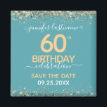 60th Birthday Save the Date Magnet<br><div class="desc">Elegant Faux Gold glitter met de scherpende confetti hoogtepunten op de boven- en ondergrens. Alle tekst kan worden aangepast en kan eenvoudig worden gewijzigd voor uw eigen wensen. Geweldig elegante 60e verjaardag sjabloon. Sla de datummagneetherinnering op.</div>