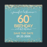 60th Birthday Save the Date Magnet<br><div class="desc">Elegant Faux Gold glitter met de scherpende confetti hoogtepunten op de boven- en ondergrens. Alle tekst kan worden aangepast en kan eenvoudig worden gewijzigd voor uw eigen wensen. Geweldig elegante 60e verjaardag sjabloon. Sla de datummagneetherinnering op.</div>
