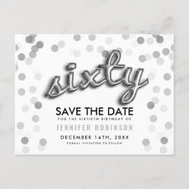 60th Birthday Save the Date Silver Balloon Glitter Aankondigingskaart