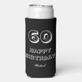 60th Birthday Script Custom Name Black White Seltzer Blikjeskoeler (Seltzer Achterkant)