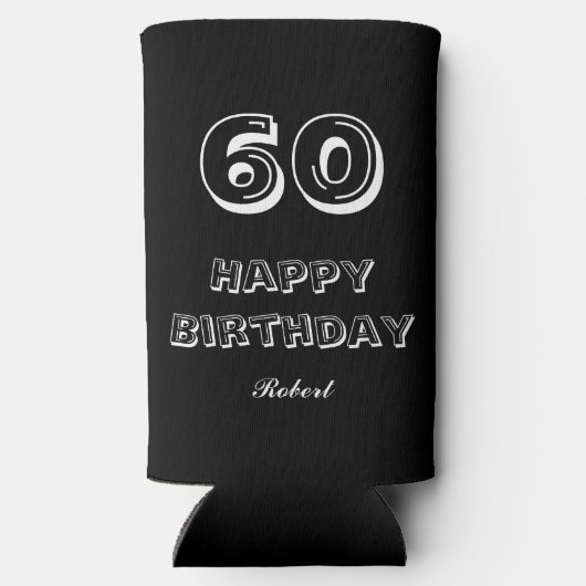 60th Birthday Script Custom Name Black White Seltzer Blikjeskoeler (Achterkant)
