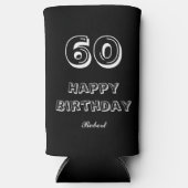 60th Birthday Script Custom Name Black White Seltzer Blikjeskoeler (Voorkant)