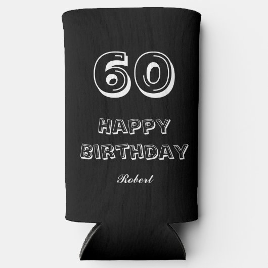 60th Birthday Script Custom Name Black White Seltzer Blikjeskoeler (Voorkant)