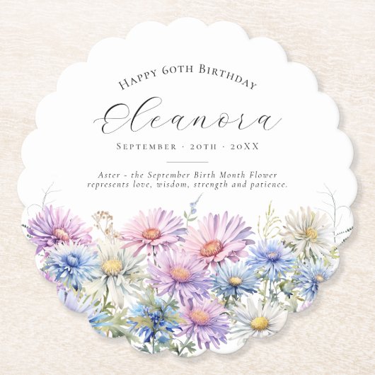 60th Birthday September Birth Flower Custom Kartonnen Onderzetters (Voorkant)