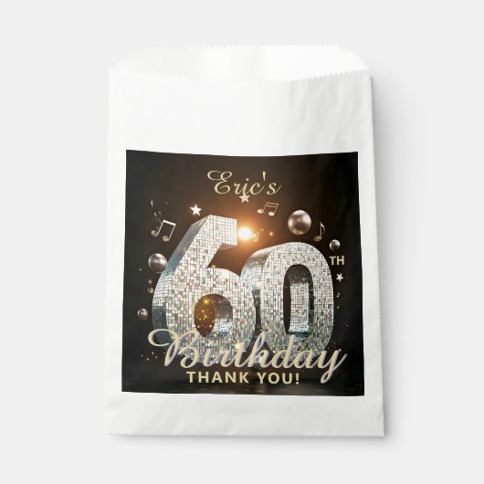 60th Birthday Silver Disco Ball Music Theme Party Bedankzakje (Voorkant)