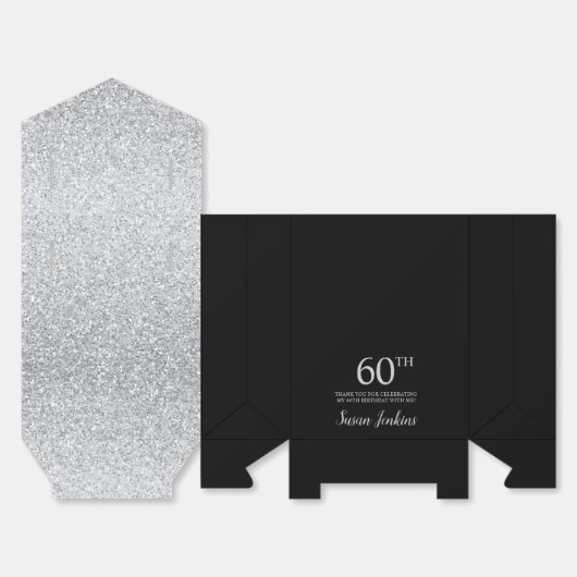60th Birthday Silver Glitter Thank You Bedankdoosjes (Ongevouwen)