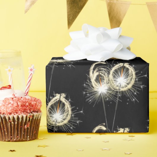 60th Birthday Sparklers op Zwart Cadeaupapier (Verjaardagsfeest)