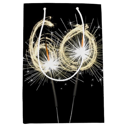 60th Birthday Sparklers op Zwart Medium Cadeauzakje (Voorkant)