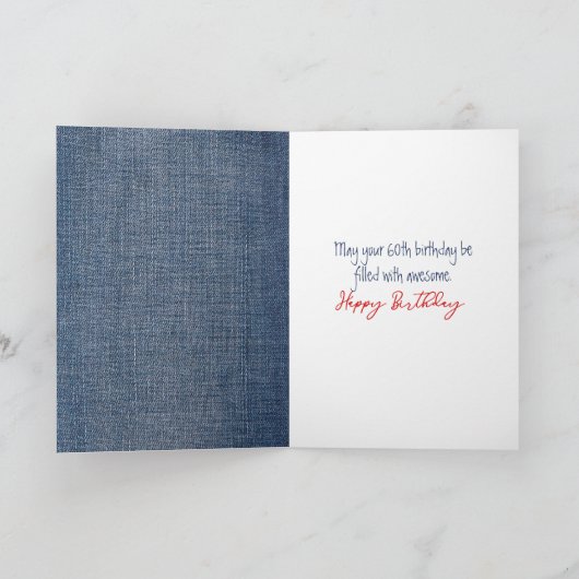 60th Birthday Stick Figuur Girl met rode ballon Kaart (Binnen)