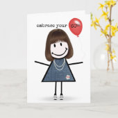 60th Birthday Stick Figuur Girl met rode ballon Kaart (Gele Bloem)