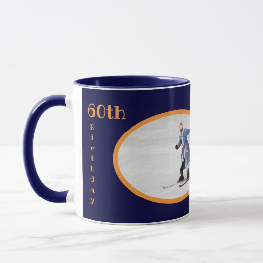 60th Birthday Tekst Foto Sjabloon Blauw Oranje Fun Mok (Links)