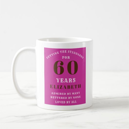 60th Birthday Vibrant Pink Voeg Jouw naam toe Koffiemok (Links)