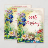60th Birthday  Waterlilies en Iris Flowers Kaart (Voorkant / Achterkant)