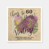 60th Birthday  Waterverf wijnthema Servet (Voorkant)