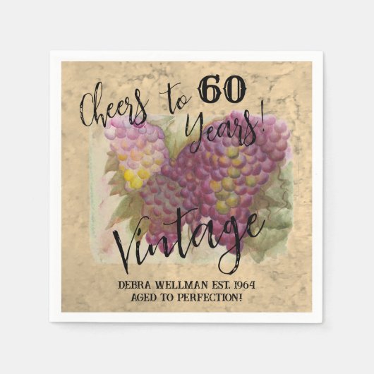 60th Birthday Waterverf wijnthema Servet (Voorkant)