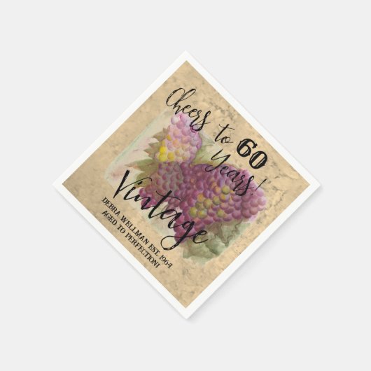60th Birthday  Waterverf wijnthema Servet (Hoek)
