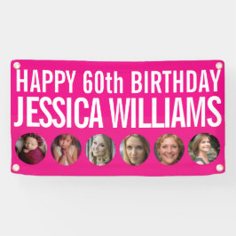 60th Birthday white roze zes fotocirkels Spandoek