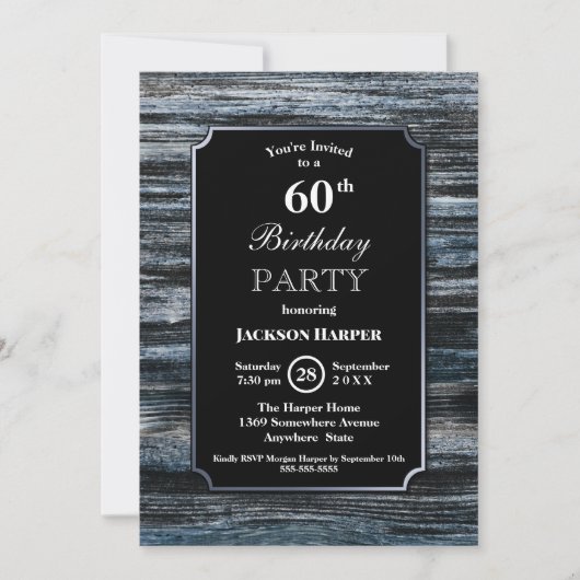 60th Birthday Wood Party Invitation Kaart (Voorkant)