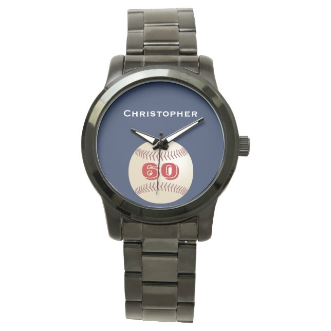 60th Birthday Wrist Watch, Persoonlijk, Baseball Horloge (Voorkant)