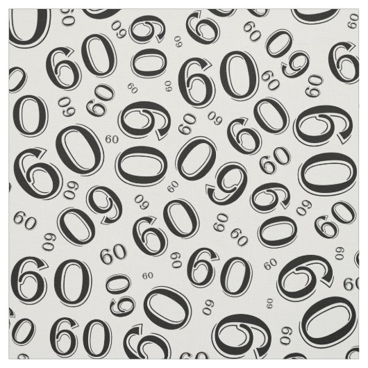 60th Black & White Random Number Pattern 60 Stof (Swatch)
