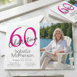 60th Celebration Minimal Pink 60th Birthday Kaart<br><div class="desc">A beautiful,  minimal pink and black modern 60th birthday photo invitation you can personalize and send out for your sixtieth birthday party celebration. The words "60th Celebration" are set using popular typography and the text and their colors can be changed using the edit menu.</div>