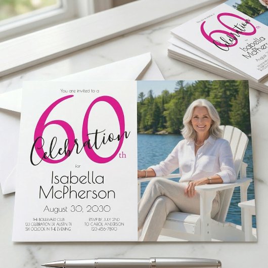 60th Celebration Minimal Pink 60th Birthday Kaart