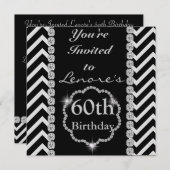 60th CHEVRON RHINESTONE LOOK Birthday Invitation Kaart (Voorkant / Achterkant)