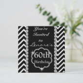 60th CHEVRON RHINESTONE LOOK Birthday Invitation Kaart (Staand voorkant)