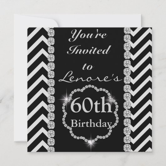 60th CHEVRON RHINESTONE LOOK Birthday Invitation Kaart (Voorkant)