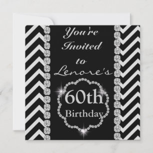 60th CHEVRON RHINESTONE LOOK Birthday Invitation Kaart