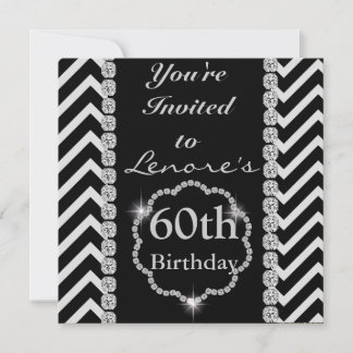 60th CHEVRON RHINESTONE LOOK Birthday Invitation Kaart