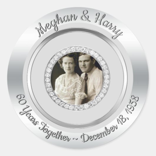 60th Diamond Bruiloft Jubileum Foto Modern Ronde Sticker (Voorkant)