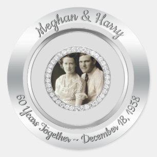 60th Diamond Bruiloft Jubileum Foto Modern Ronde Sticker